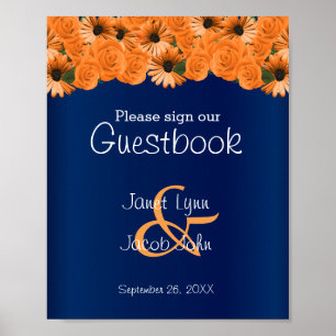 Guestbook-tecknet vacker Orange Ro/marinblått Poster