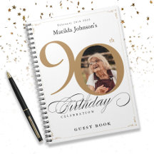 Guestbook Vit 90:e Birthday Guld Elegant