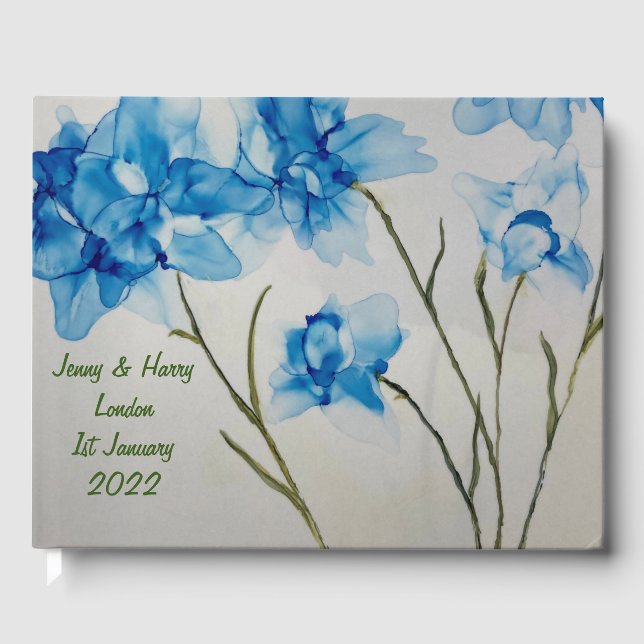 Guestbook Wedding Blue Flowers  Gästböcker (Framsida)