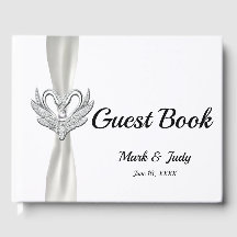 Guestbook White Ribbon Silver Svanar Bröllop