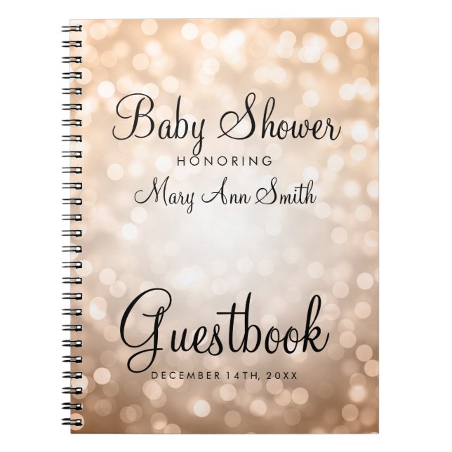 Guestbookbaby shower förkopprar glitterljus anteckningsbok med spiral (Framsidan)