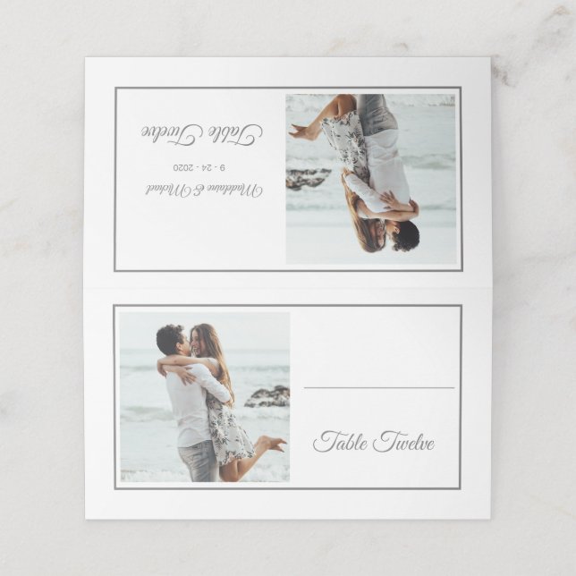 Guests Elegant Photo Silver Bröllop Bordsnummer Placeringskort (Utvändigt utvikt)