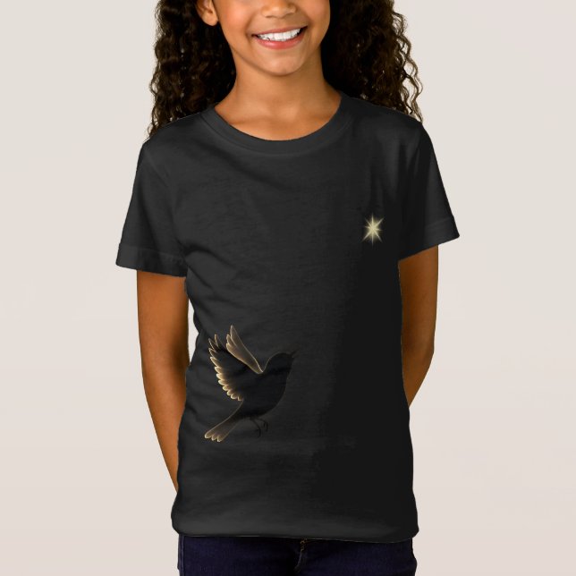 Guidad av Light - Silhouette Bird and Star T Shirt (Framsida)