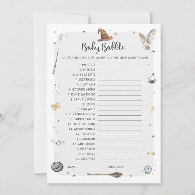 Guide Baby Shower Baby Babble Ord Scramble Game Inbjudningar (Framsida)