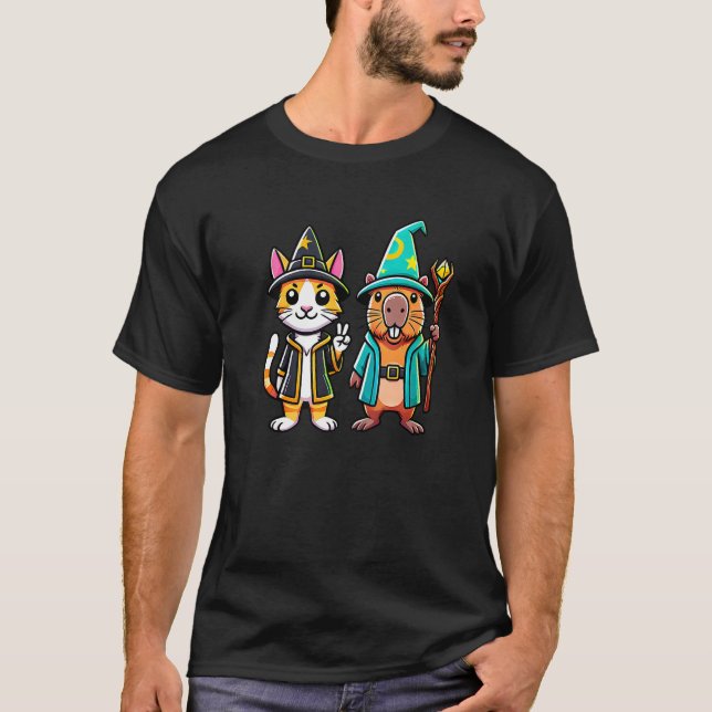 Guide Cat and Wizard Capybara Halloween Kids Anim T Shirt (Framsida)
