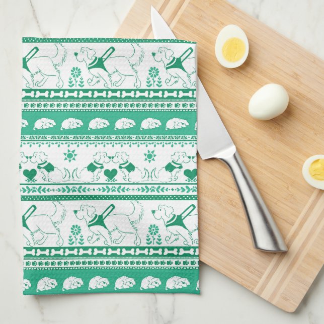 Guide Hund Tale Golden Mönster - Grönt - Kökshandduk (Vikt i Fjärdedel)