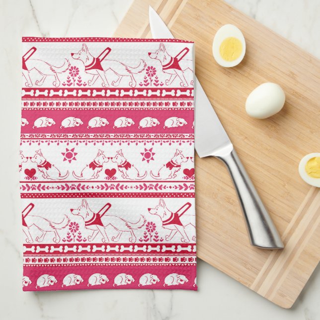 Guide Hund Tale Shepherd Mönster - Red - Kökshandduk (Vikt i Fjärdedel)