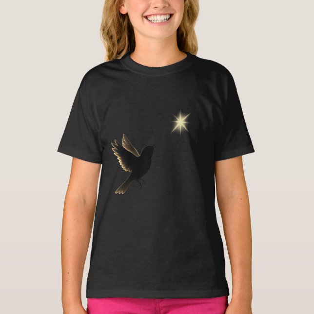 Guided by Light – Silhouette Bird and Star T Shirt (Framsida)