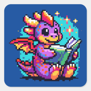 Guidekatt - Magic Pixel Art Fantasy Design Fyrkantigt Klistermärke
