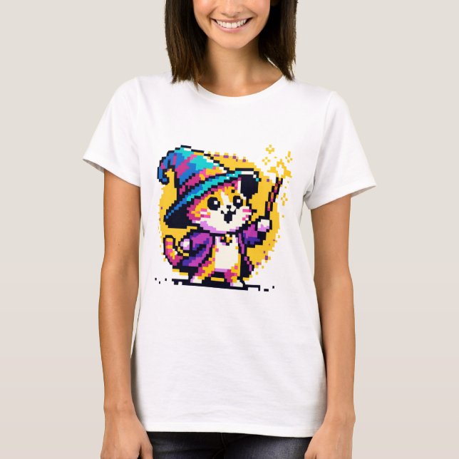 Guidekatt - Magic Pixel Art Fantasy Design T Shirt (Framsida)