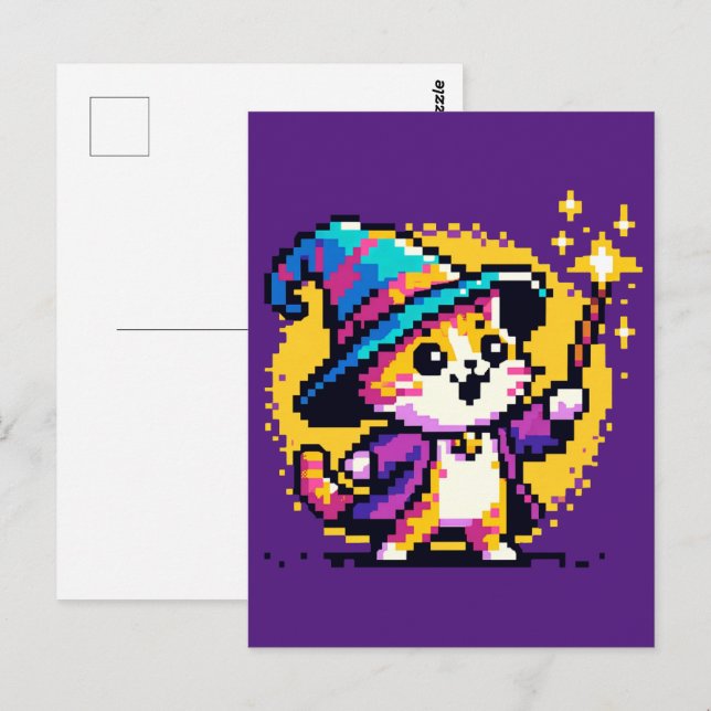 Guidekatt - Magic Pixel Art Fantasy Design Vykort (Fram/baksida)