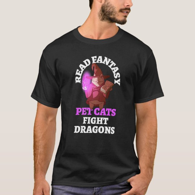 Guiden bokar Cats Dragons Bookish Bookworm Fantasy T Shirt (Framsida)