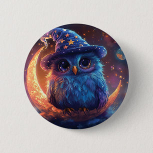 Guiden Cute Uggla på Måne: Magic Fantasy Art Knapp