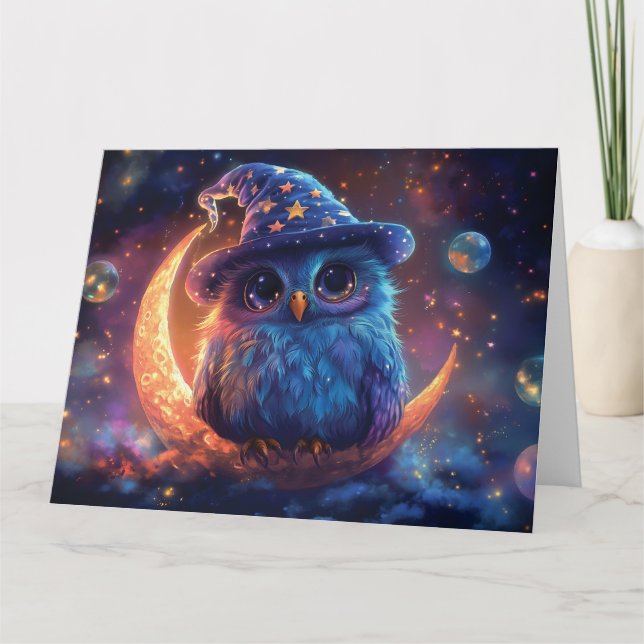 Guiden Cute Uggla på Måne: Magic Fantasy Art Kort (Framsida)