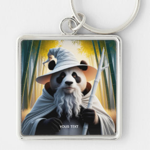 Guiden Fantasy Cute Old Panda Fyrkantig Silverfärgad Nyckelring