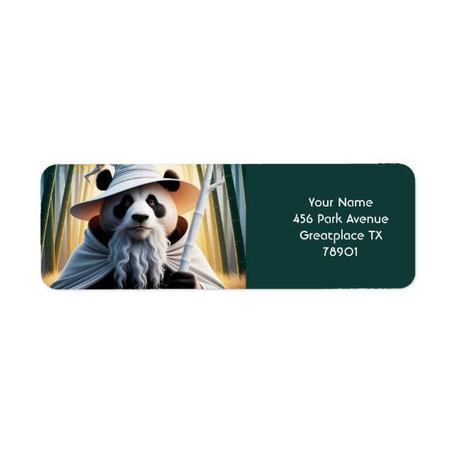 Guiden Fantasy Cute Old Panda Returadress Etikett (Framsidan)