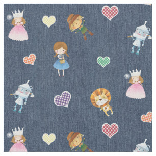 Guiden Oz och Gingham Hearts på Blue Denim Tyg