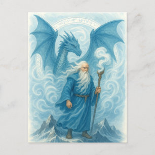 Guiden vind och draken i Fantasy med blå vattenfär Vykort
