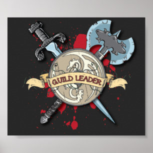 GUILD LEADER Tattoo - Sword, Ax and Shield Poster