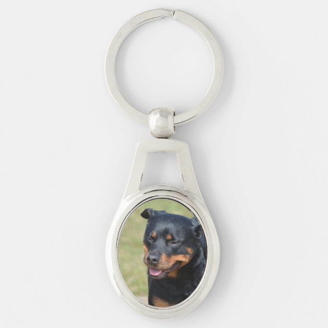 Guileless Rottweiler Ovalt Silverfärgad Nyckelring (Framsidan)