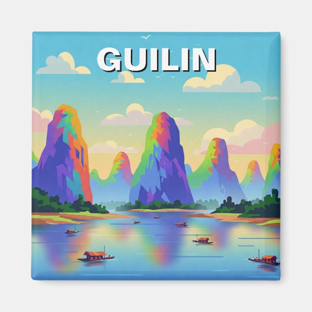 Guilin China Li River Abstrakt Art Magnet (Framsidan)