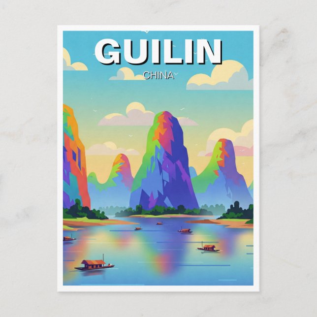 Guilin China Li River Abstrakt Art Vykort (Framsida)