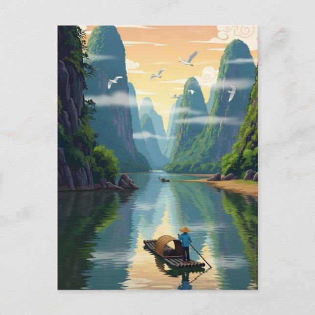 Guilin Kina Li Floden Resa Vykort (Framsida)