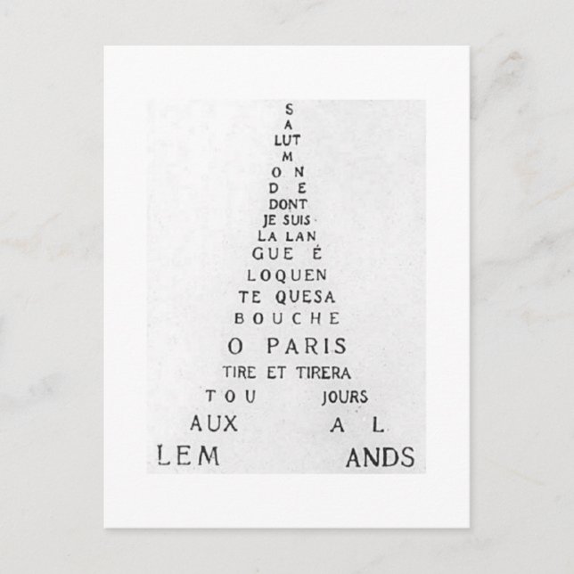 Guillaume Apollinaire, Eiffel Calligramme Vykort (Framsida)