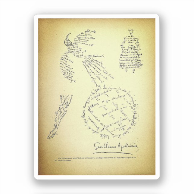 Guillaume Apollinaire, Poème Calligramme (1920) Klistermärken (Framsida)