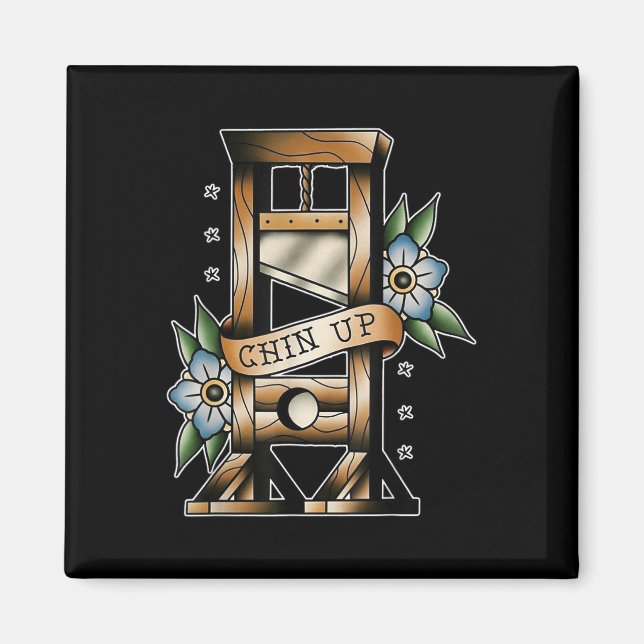 Guillotine Traditional Tatto Flash Chin Up Mediev Magnet (Framsidan)