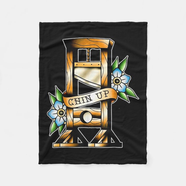 Guillotine Traditional Tattoo Funny Chin Up Sarcas Fleecefilt (Framsidan)