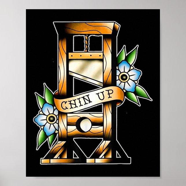 Guillotine Traditional Tattoo Funny Chin Up Sarcas Poster (Framsidan)
