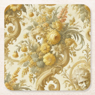 Guilt of Guld - Baroque Blommigt Pillow Underlägg Papper Kvadrat
