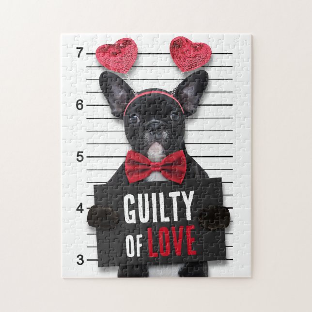 Guilty Kärlek Mugshot Hund Funny Valentindagen Pussel (Vertikal)
