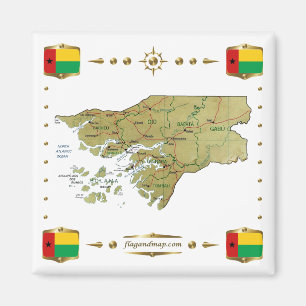 Guinea-Bissau Karta + Flaggor Magnet