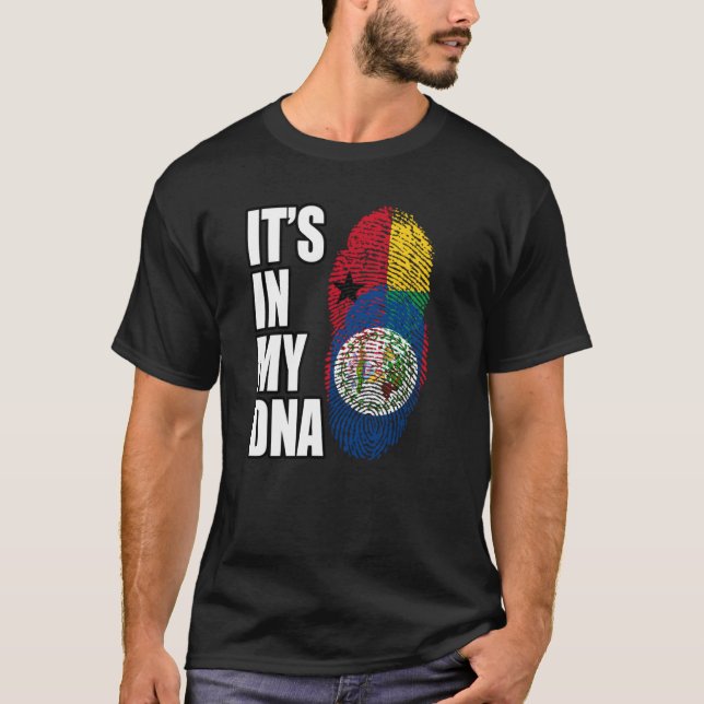 Guinea-Bissau och Belizean Mix DNA-Flagga T Shirt (Framsida)