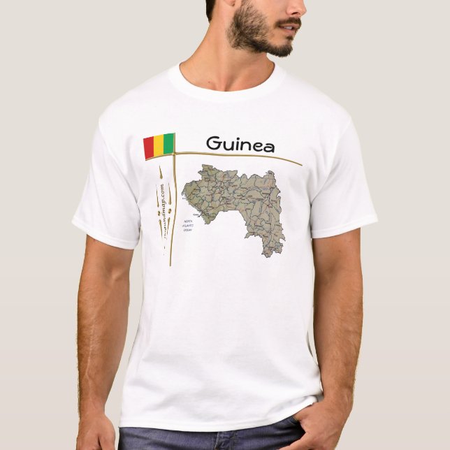 Guinea-Conakry Karta + Flagga + avdelning T-Shirt (Framsida)