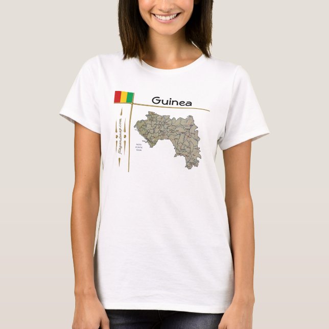 Guinea-Conakry Karta + Flagga + avdelning T-Shirt (Framsida)