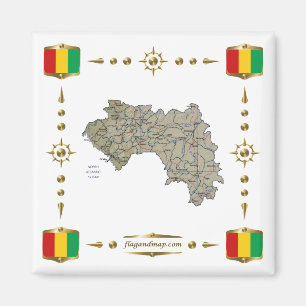 Guinea-Conakry Karta + Flaggor Magnet