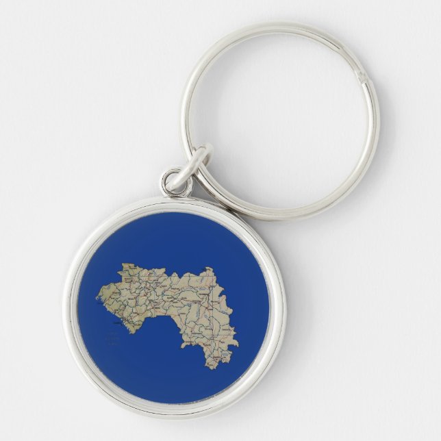 Guinea-Conakry karta Keychain Rund Silverfärgad Nyckelring (Framsidan)