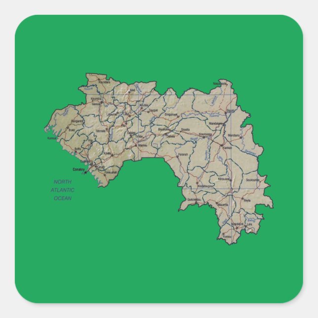 Guinea-Conakry Karta Sticker Fyrkantigt Klistermärke (Framsida)