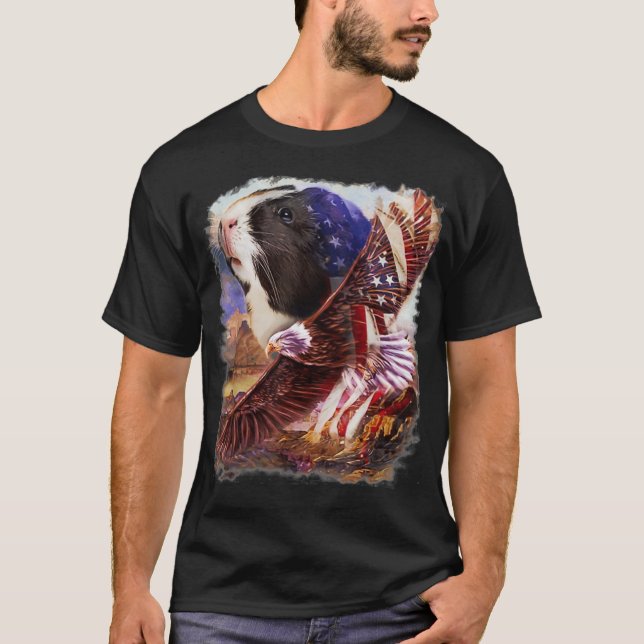 Guinea Gris American Flagga 4:e juli Oberoende EEG T Shirt (Framsida)