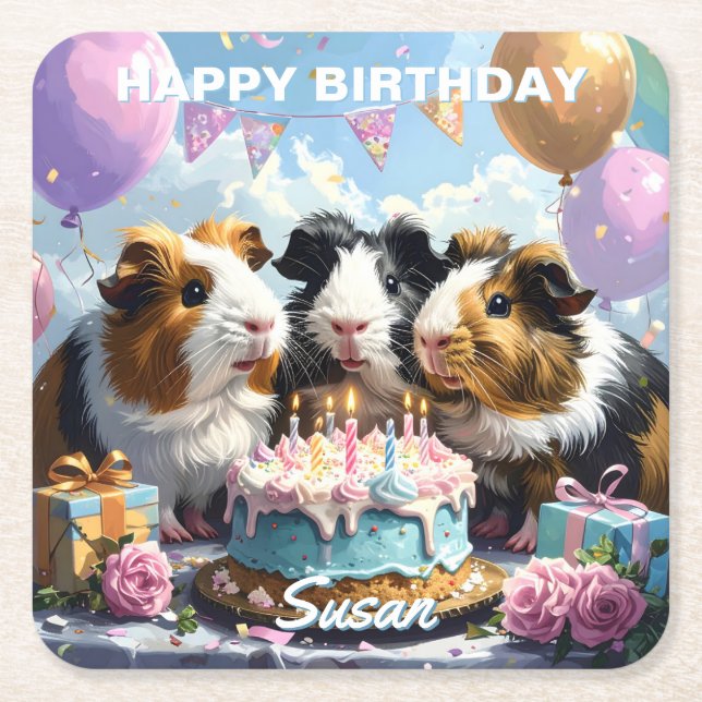 Guinea Gris Birthday Underlägg Papper Kvadrat (Framsidan)