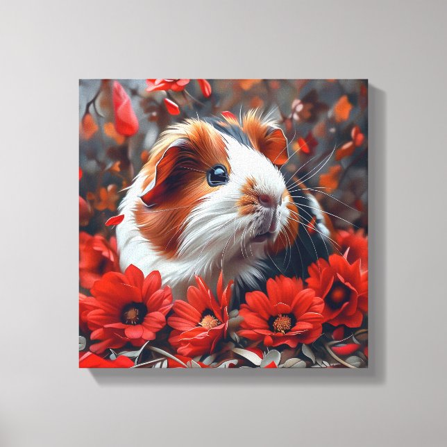 Guinea Gris bland Röda blommor Canvastryck (Framsida)