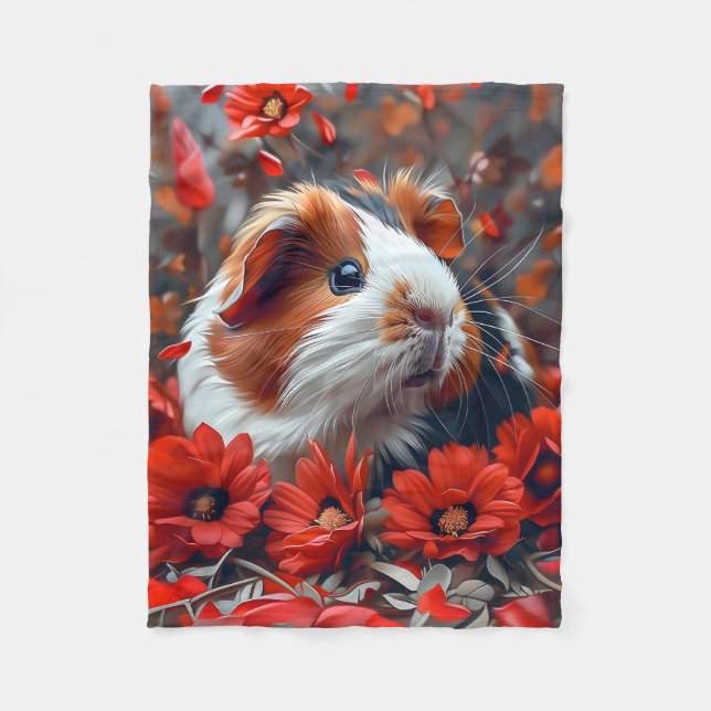 Guinea Gris bland Röda blommor Fleecefilt (Framsidan)