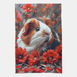 Guinea Gris bland Röda blommor Kökshandduk