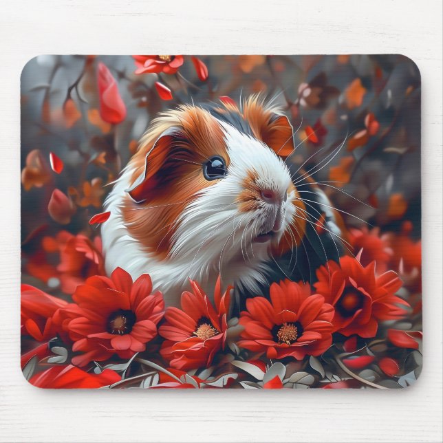 Guinea Gris bland Röda blommor Musmatta (Framsidan)