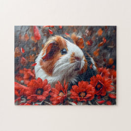 Guinea Gris bland Röda blommor Pussel