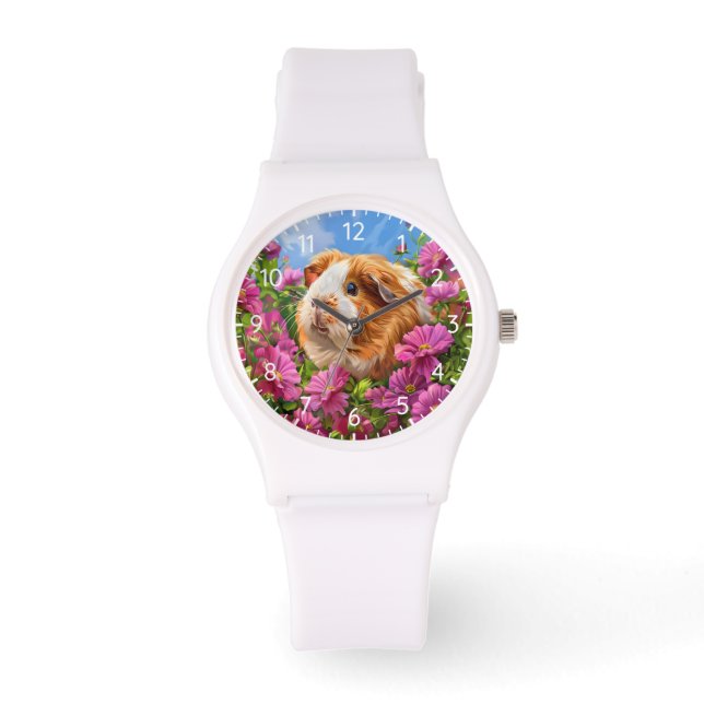 Guinea Gris bland Rosa Flowers Armbandsur (Framsida)
