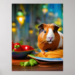 Guinea Gris Eating Spaghetti Poster